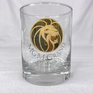 Vintage 1999 MGM Grand Casino Las Vegas High Ball Drinking Glass, Gold Lion Logo